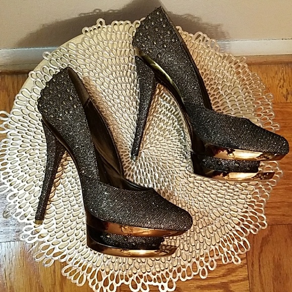 Fever London Bronze Metallic and Gold Stilettos - Picture 3 of 10